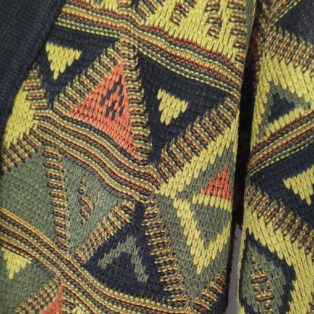 Vintage 80s Gitano Cardigan Sweater Black Orange Lime Green Martini Cosby Medium - Picture 9 of 16